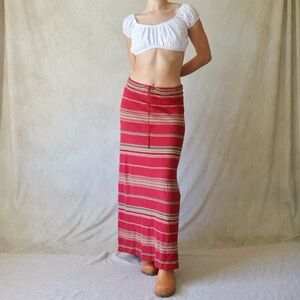 Ralph Lauren Linen Blend Striped Red Maxi Skirt